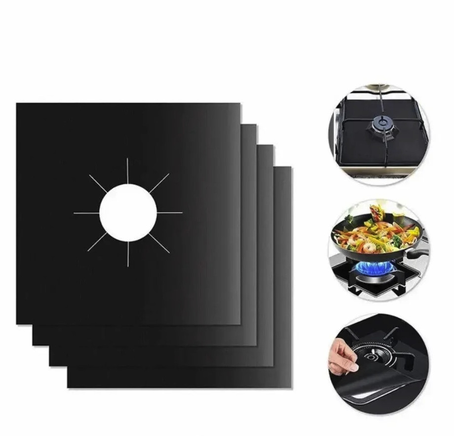 4PCS Reusable Gas Stove Protectors Non-Stick Heat-Resistant Liner Covers 27×27cm