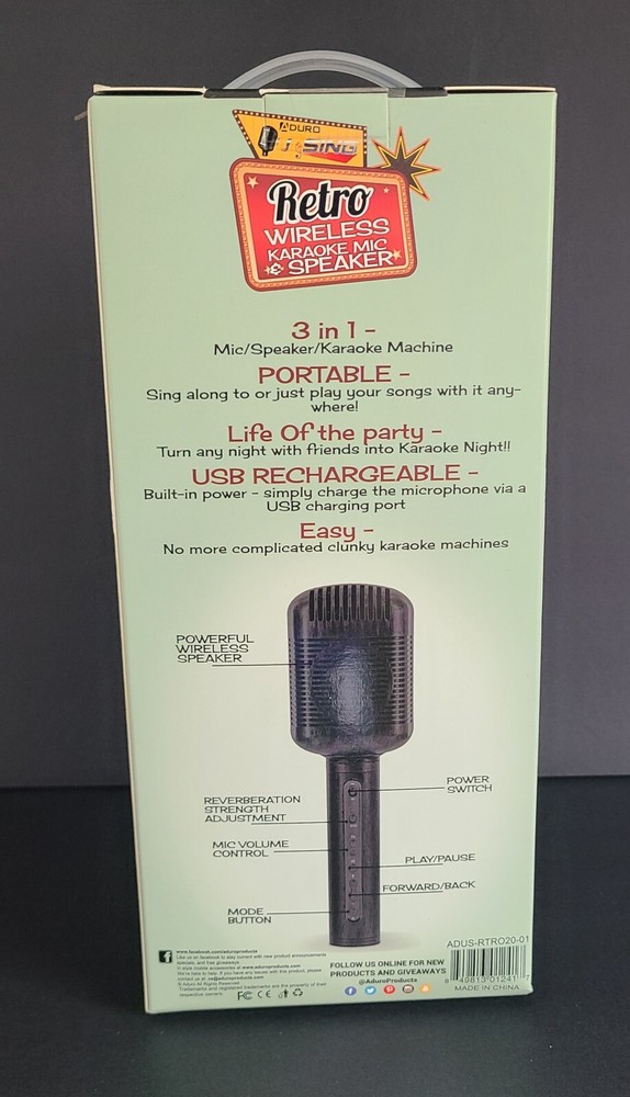 aduro u sing retro wireless karaoke microphone mic & speaker