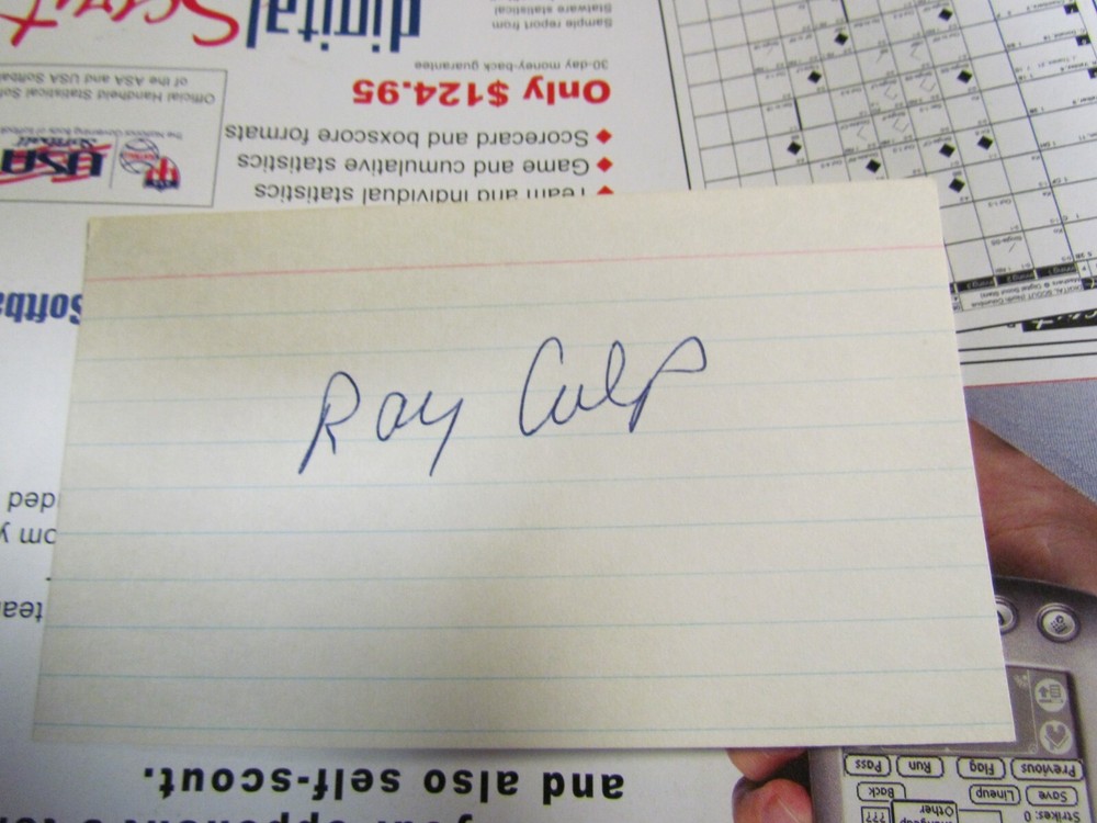 Ray Culp autographed index card