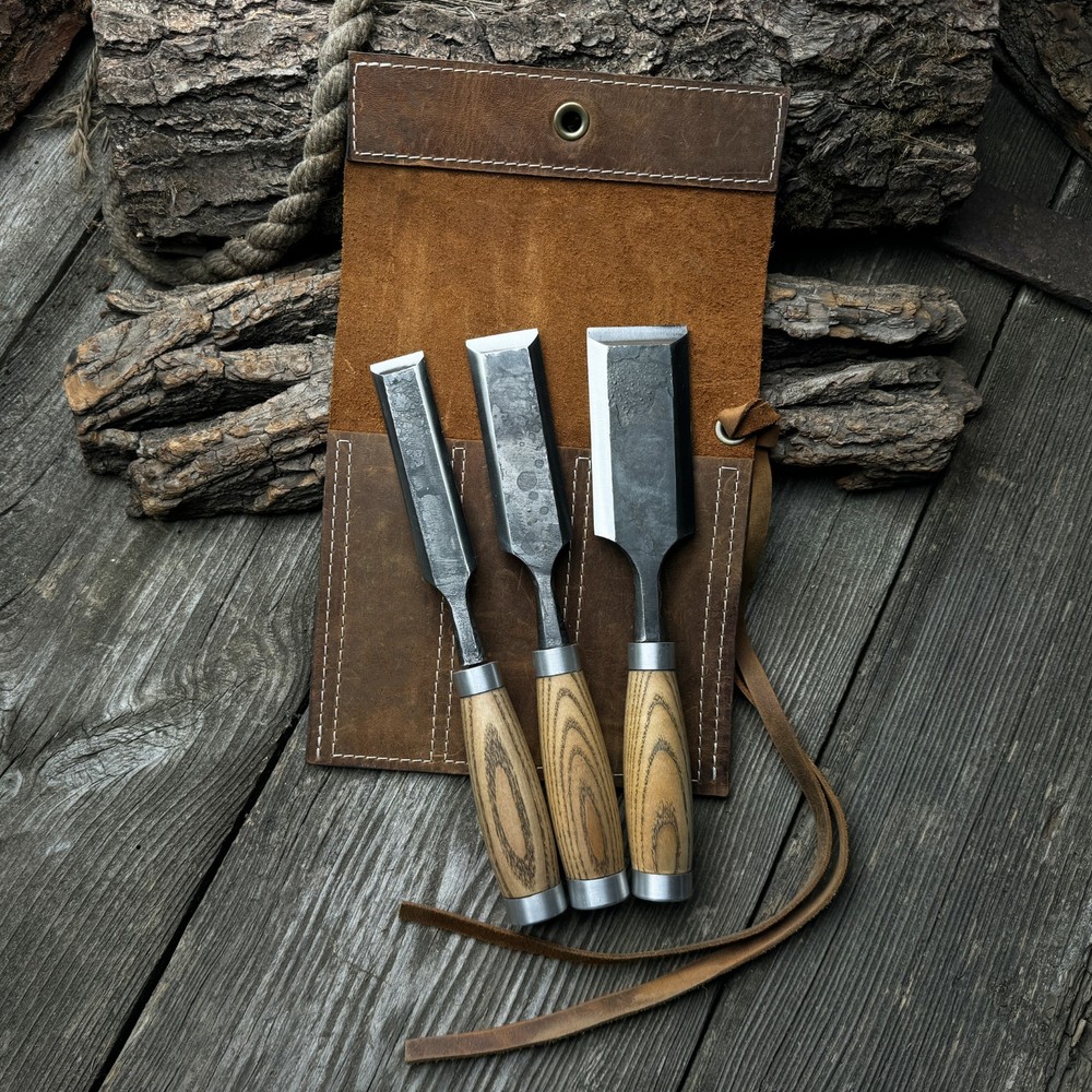 Timber Frame Chisel Set 3 pcs. Sharp Blades. Woodworking Forged Chisels.