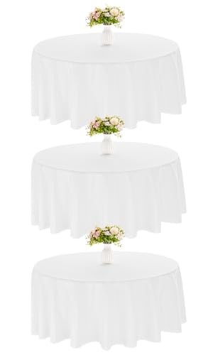 Pack 90 Inch Round Polyester Tablecloth Bulk Washable 90 inch Round 3 White