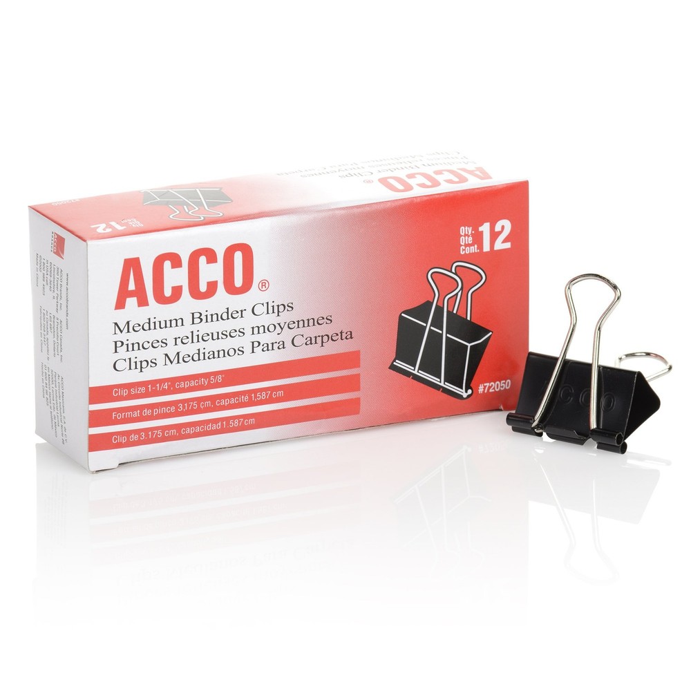ACCO Binder Clips, Medium, Black, 12 per Box, 2 Boxes (72062) 2 Boxes, Black