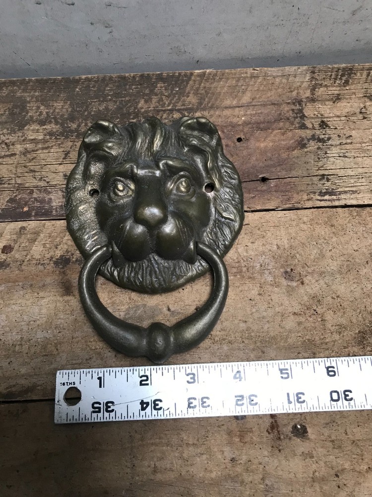 Vintage Brass Lion Head Front Door Knocker Solid Brass (A)