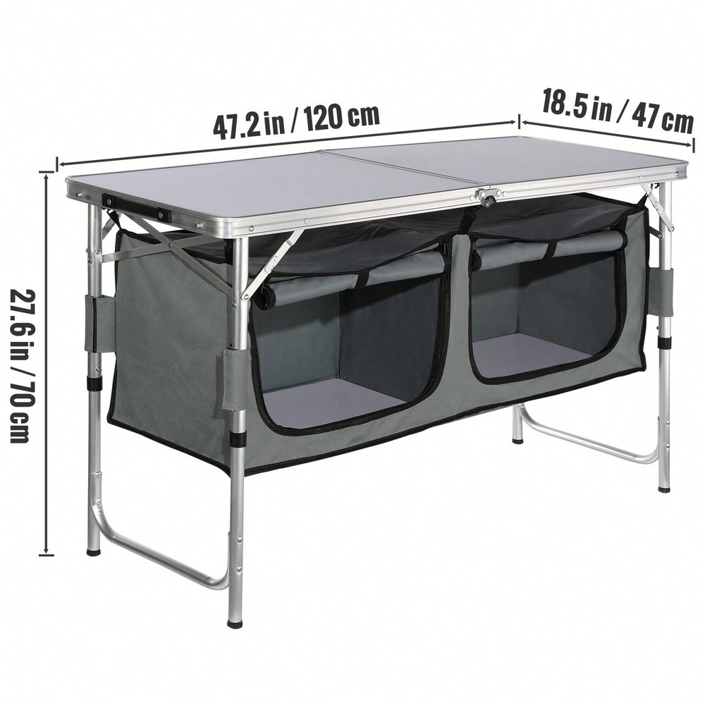 Table, Quick Set-Up Folding Camping Table With A Carrying , 3 Adjustable Heights