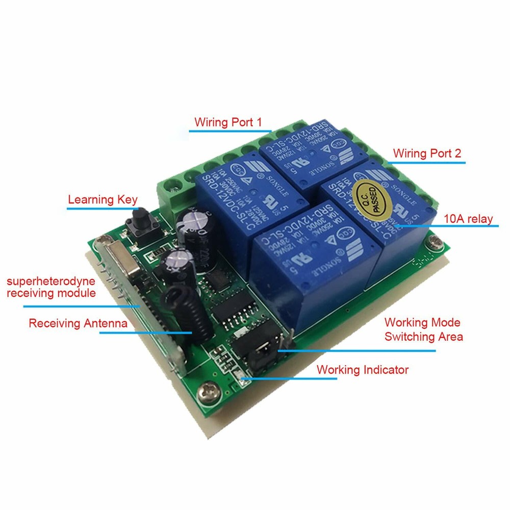 Wireless DC12V 4-Channel Remote Control Receiver Switch with Transmitters