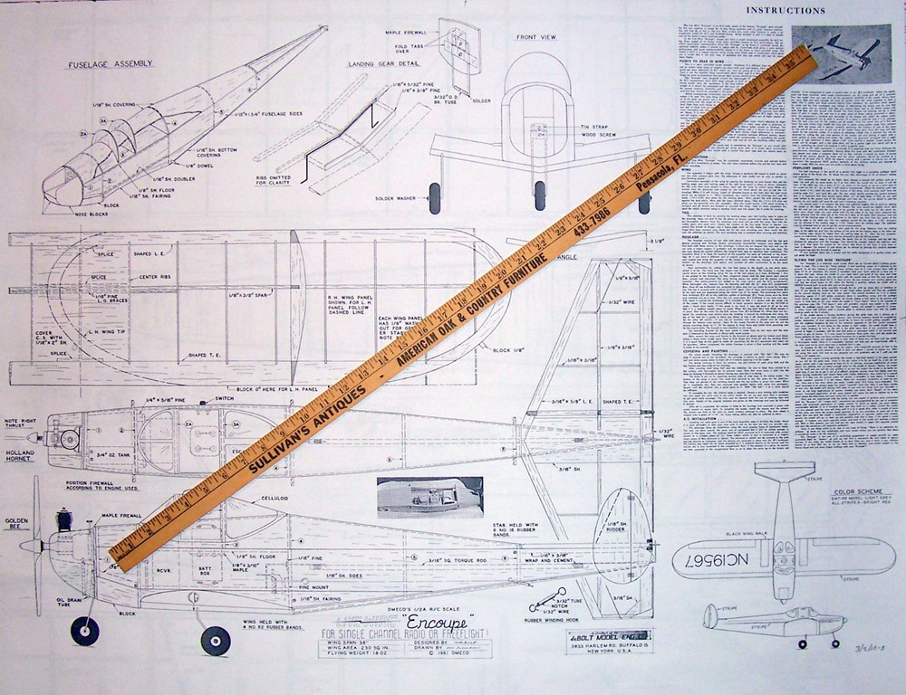 Live Wire ERCOUPE PLAN + BUILDING NOTES & Scale Article for 36" RC Model Plane