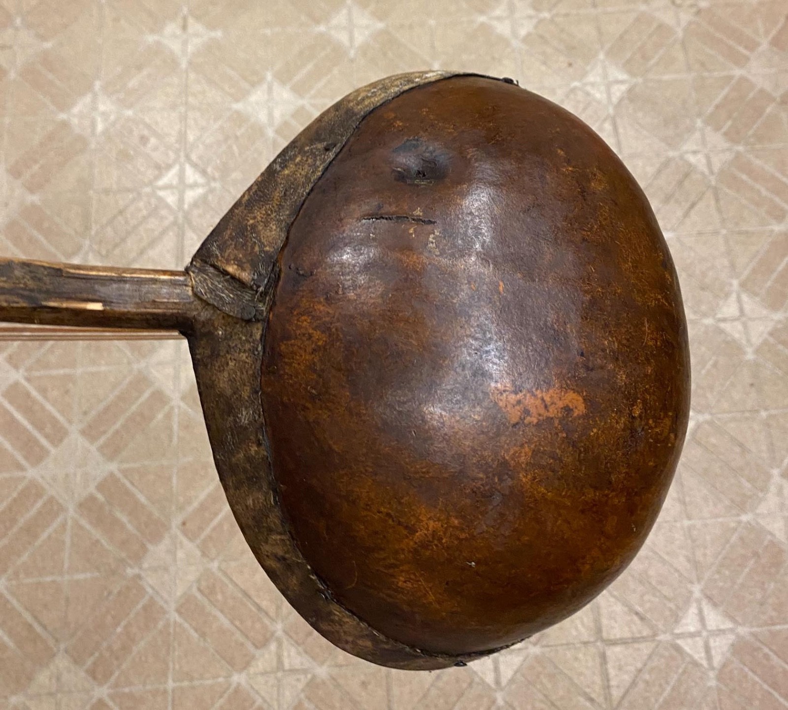 Antique African Adungu 4 String Hand Made Gourd Hide Wood Bow Harp Instrument