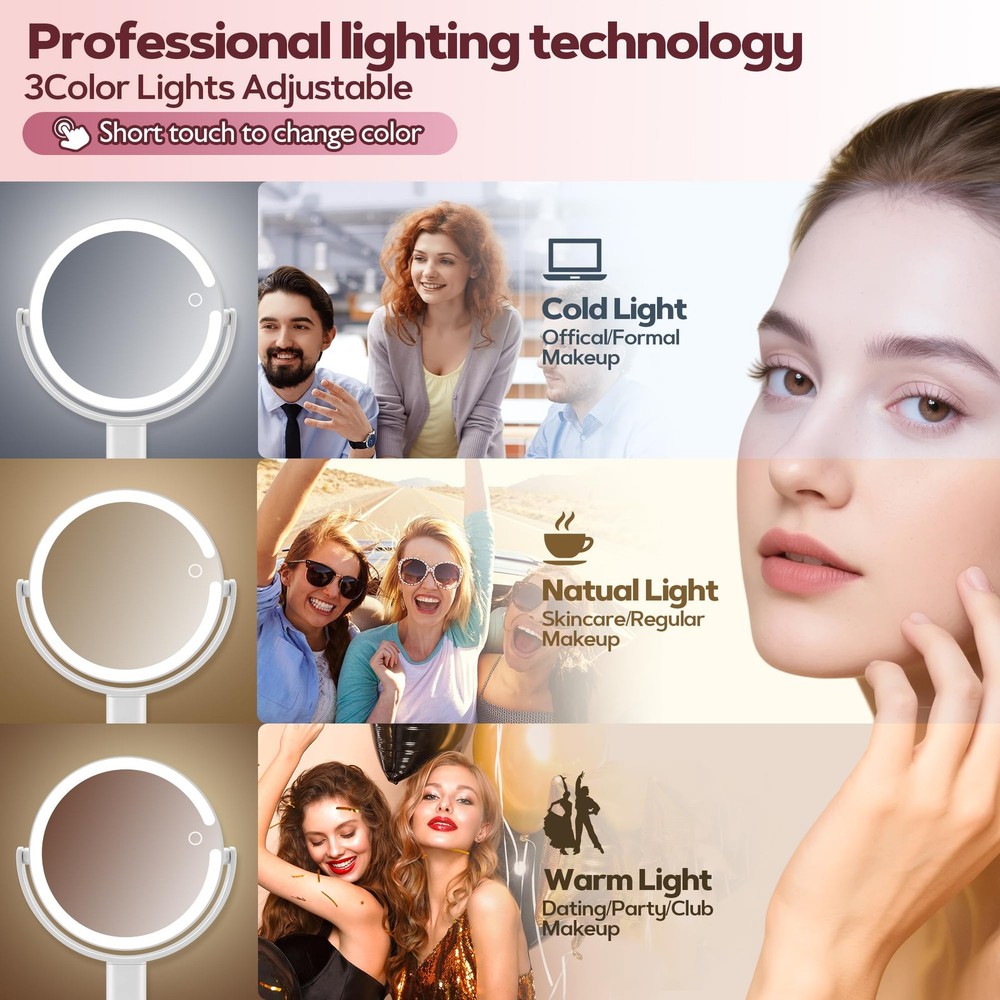 Makeup Mirror with Lights, 30X Magnifying & Height Adjustable, Lighted Magnif...