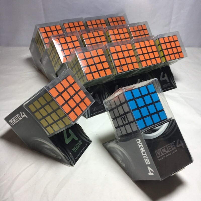 V-CUBE 4x4x4 Brain Teaser Cube Multi-Color Flat Puzzle Black Plastic