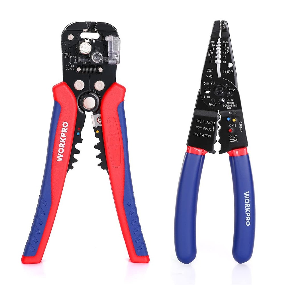 WORKPRO Wire Stripper Set, 8-Inch Multi-Tool and 8 INCH, Red, Blue