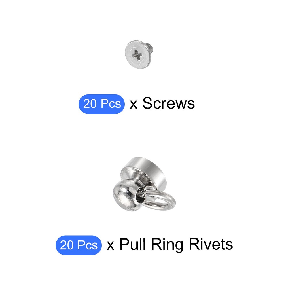 20Pcs Round Head Pull Ring Rivet Studs 8mm/0.32" Brass Button Rivets with Screw