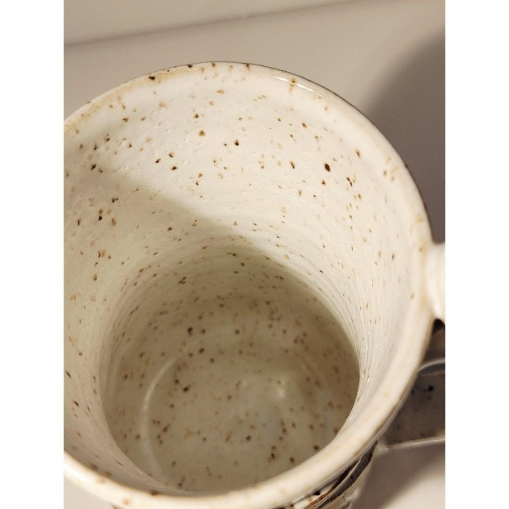 Studio Pottery Leaf Mug & Bud Vase Signed PRP Beige Speckle