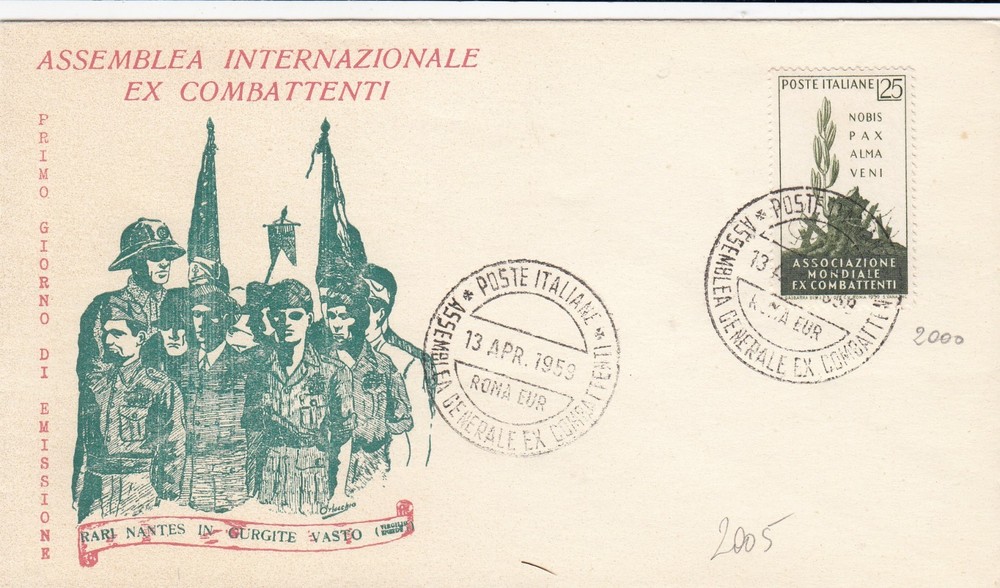 13/4/1959-1 FDC FIRST DAY"ASSEMBLEA INTERNAZIONALE EX COMBATTENTI" (L2005)