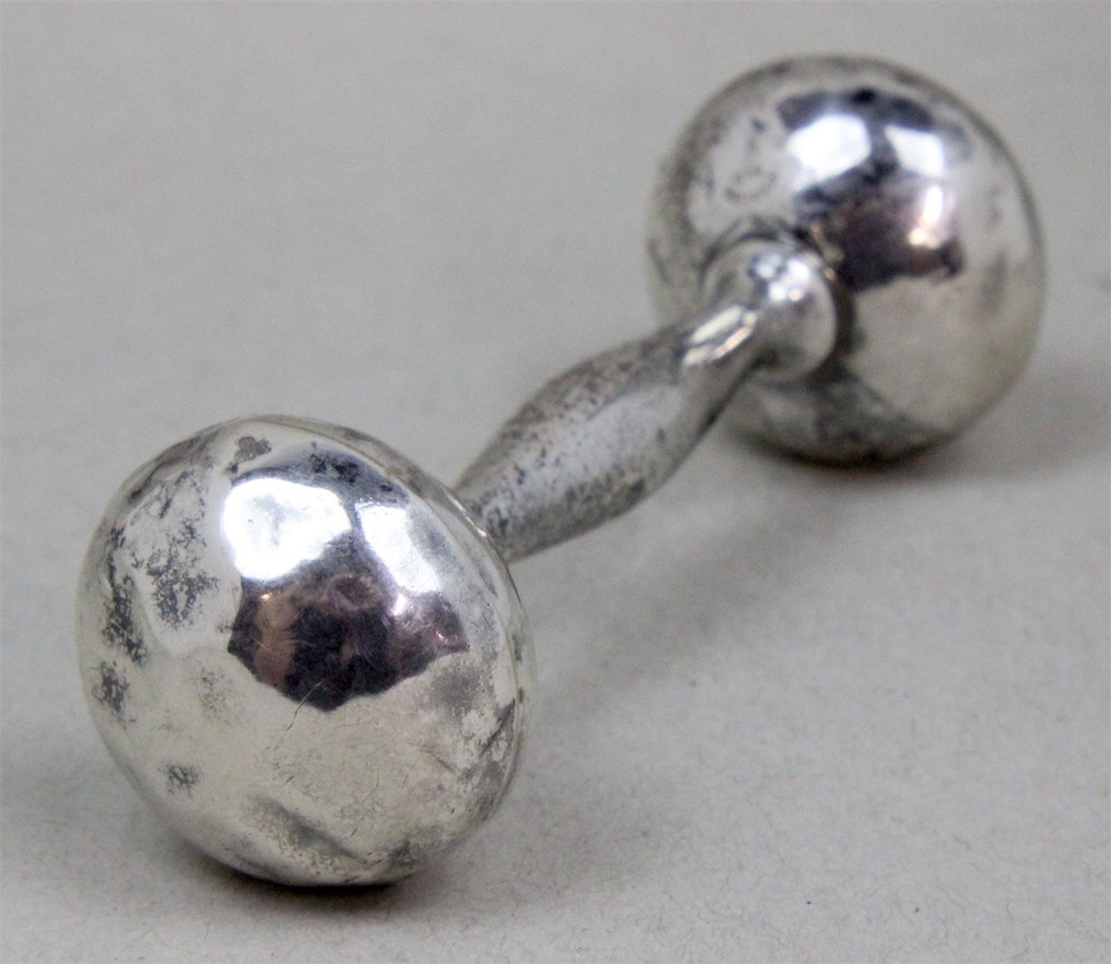 Vintage WEB 1950's Sterling Silver BABY RATTLE Barbell Dumbbell