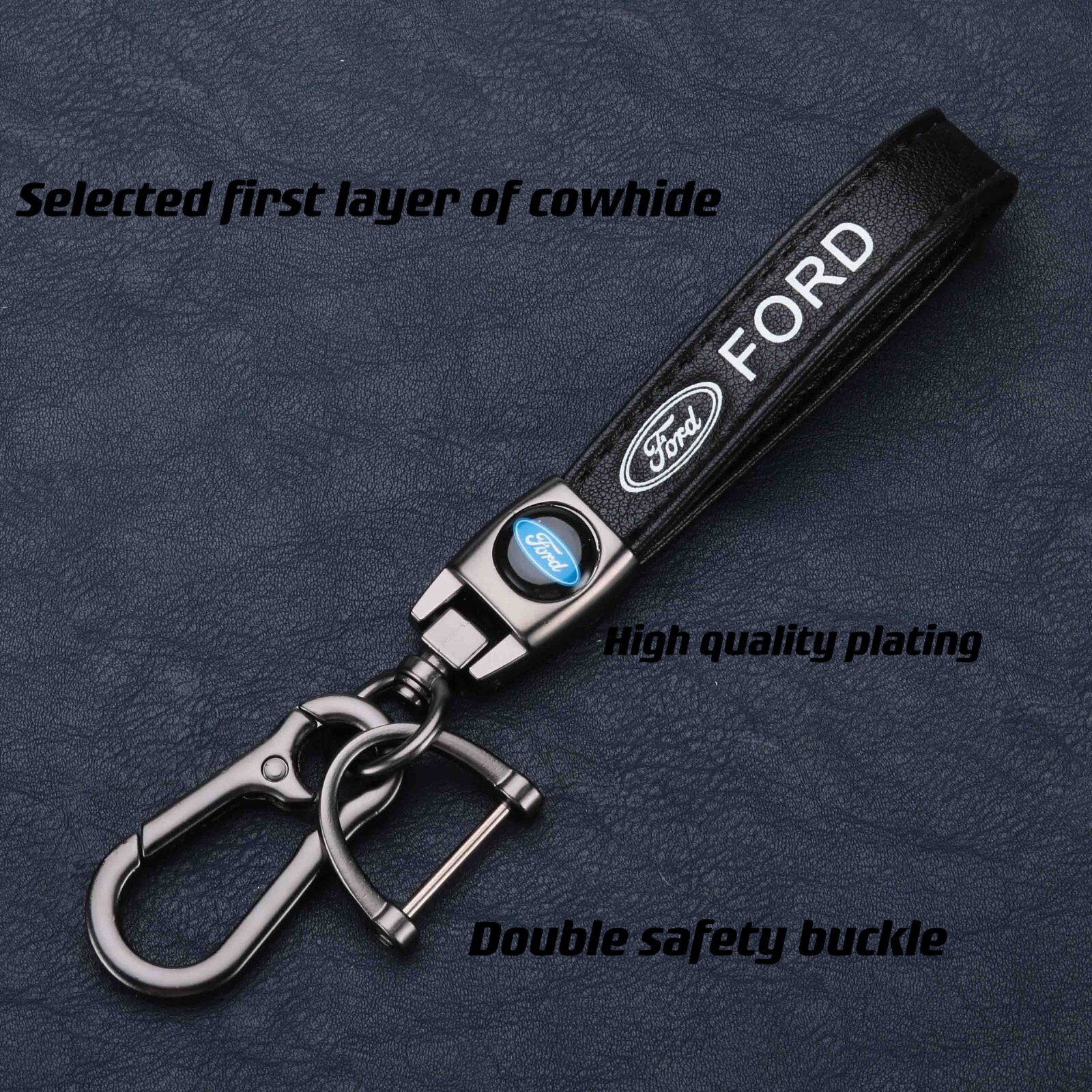 Genuine Leather Keychain Car Logo Key Chain Metal Key Ring Accessories for Ford