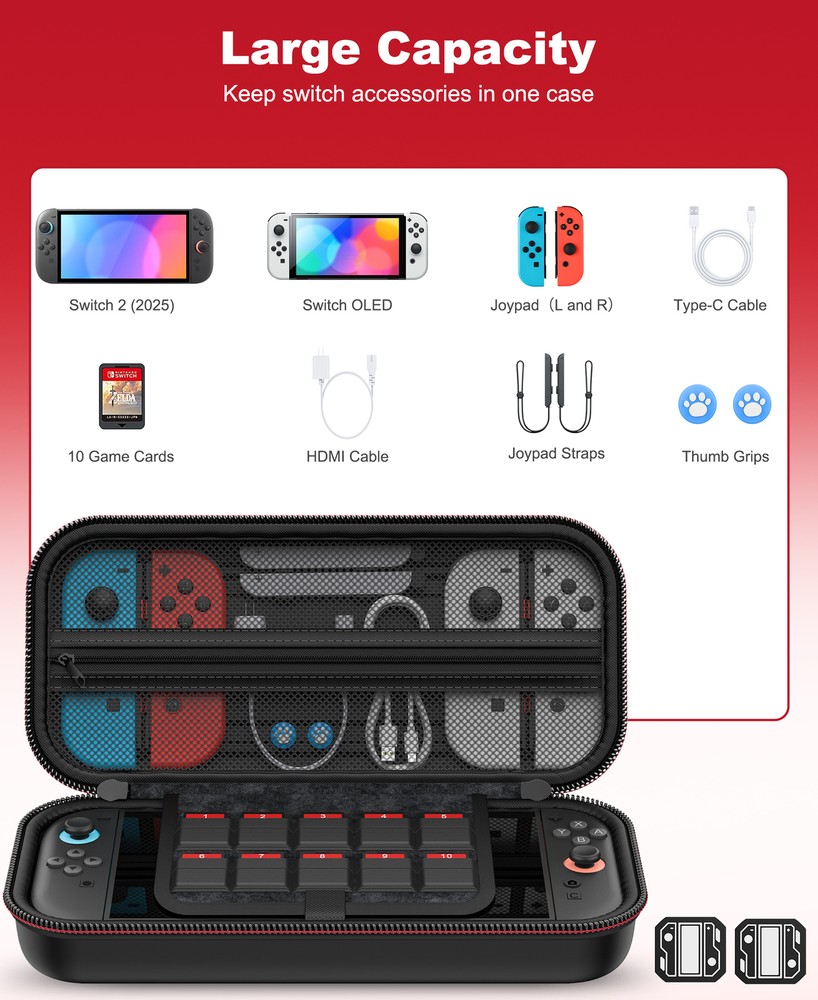 Carrying Case For Switch 2/Switch/OLED, Protective Hard Shell Portable Case