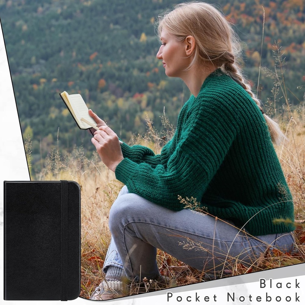 Compact 4-Pc Black Leather Notepad Set - 50 Pages Each for On-the-Go Notes