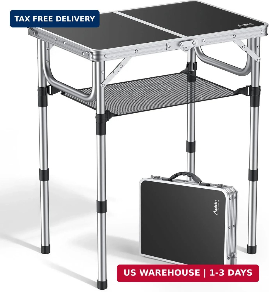 Anbte Folding Camping Table, Aluminum 24" x 16" Adjustable Height Small Folding