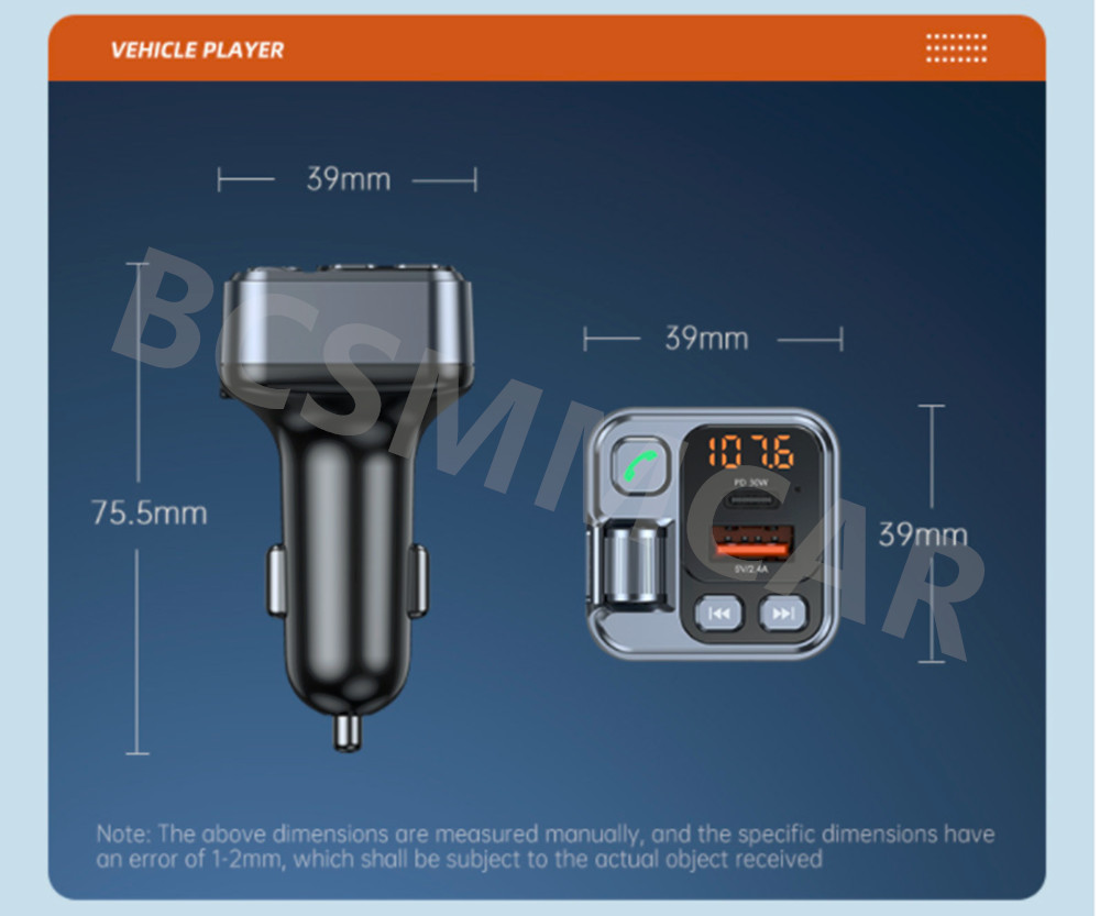 Bluetooth 5.1 Car Wireless FM Transmitter Adapter USB PD Fast Charge Hands-free