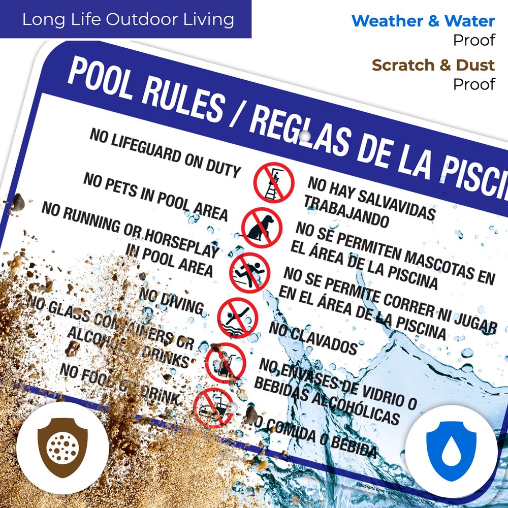 Pool Rules Sign Bilingual, Spanish English,