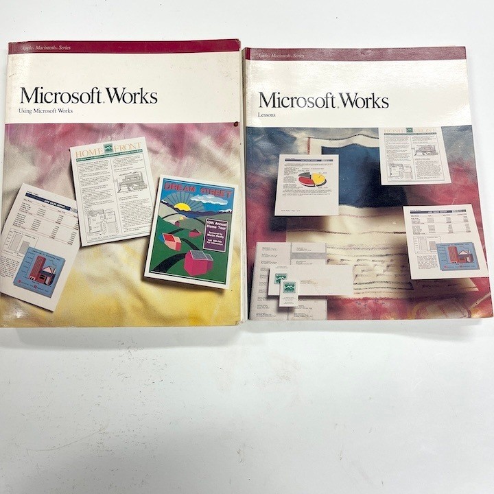 1990 2 Book Set Using Microsoft Works for Apple + Microsoft Works Lessons