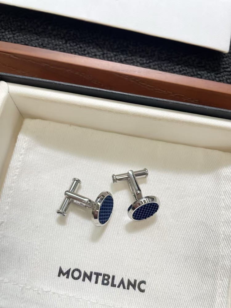MONTBLANC Cufflinks stainless steel With Blue Hexagonal Copper Pattern
