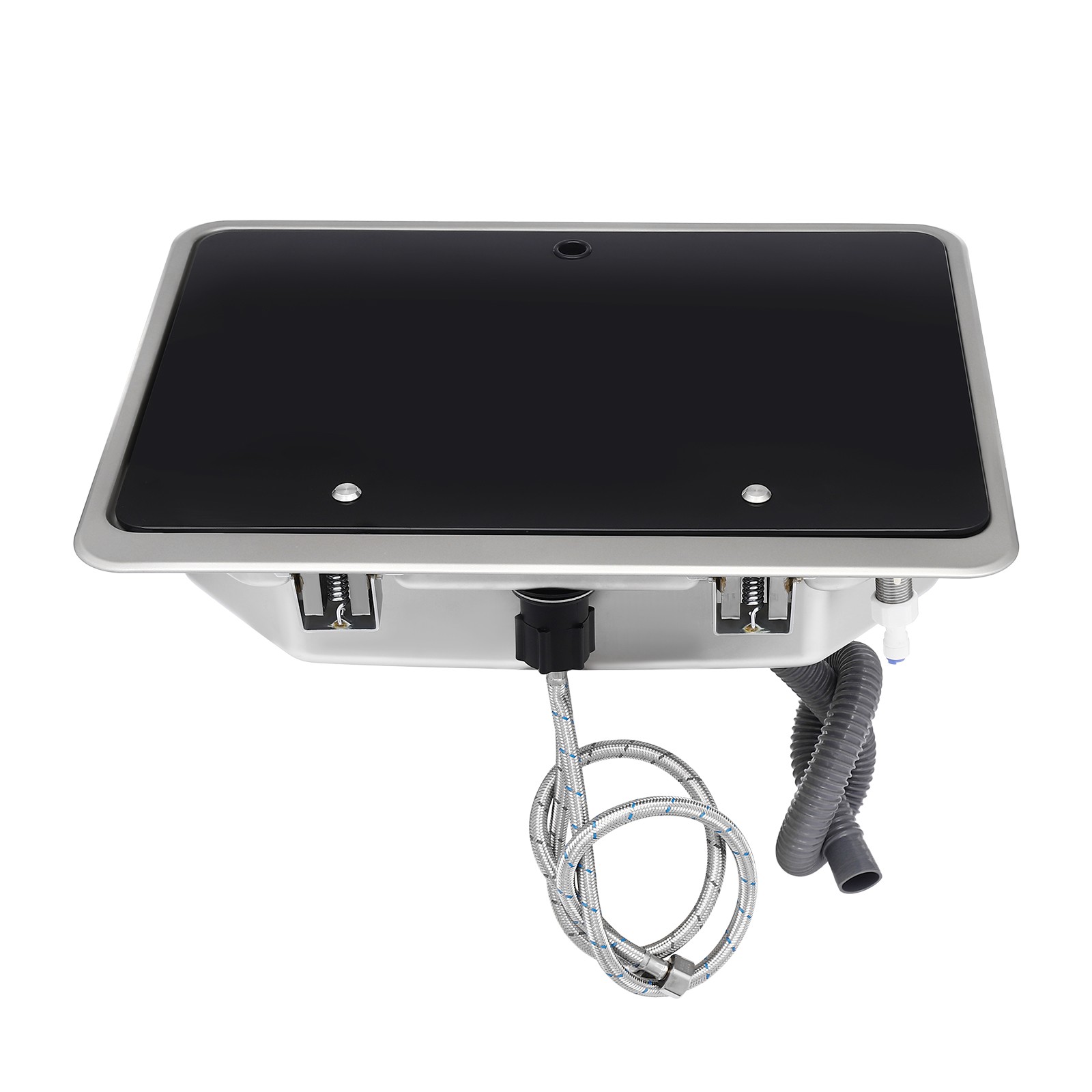 RV Caravan or yacht Stainless Steel Hand Wash Basin Sink w/ Lid+Folded Faucet