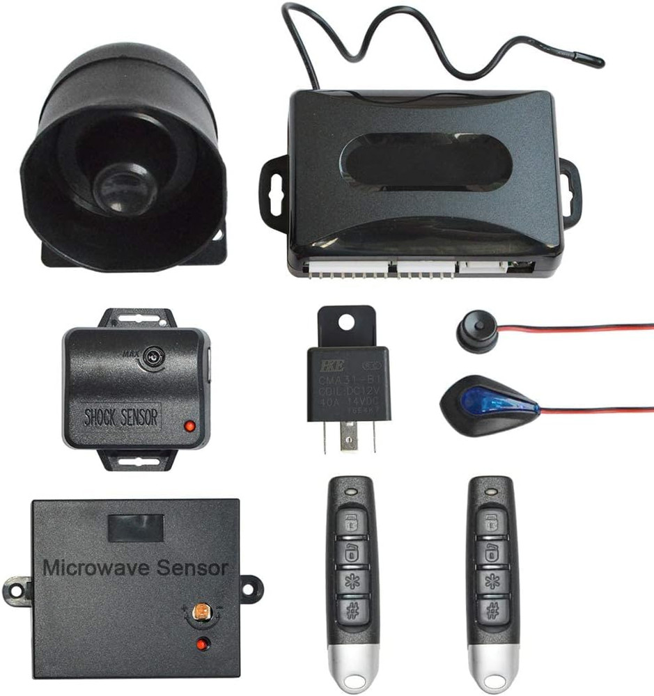 BANVIE Universal Car Security Alarm with Keyless Entry System, 2 Remote Transmit