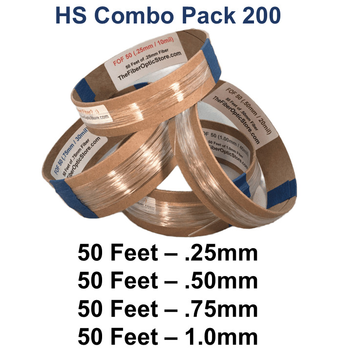 Fiber Optic Lighting Filament-50ft of each thickness: .25mm .50mm .75mm & 1.0mm