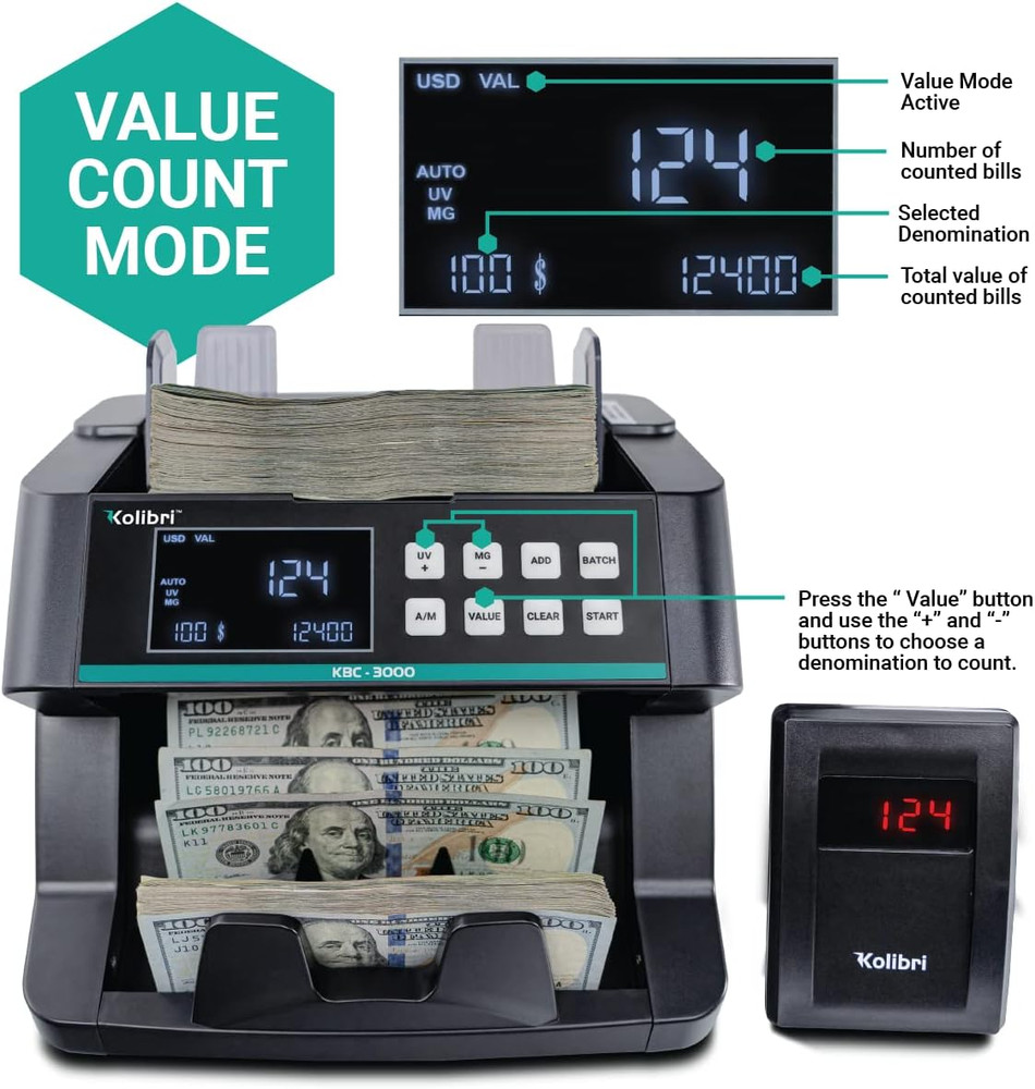 KBC-3000 with UV/IR Counterfeit Detection – Top Loading Bill Counting Machine W/