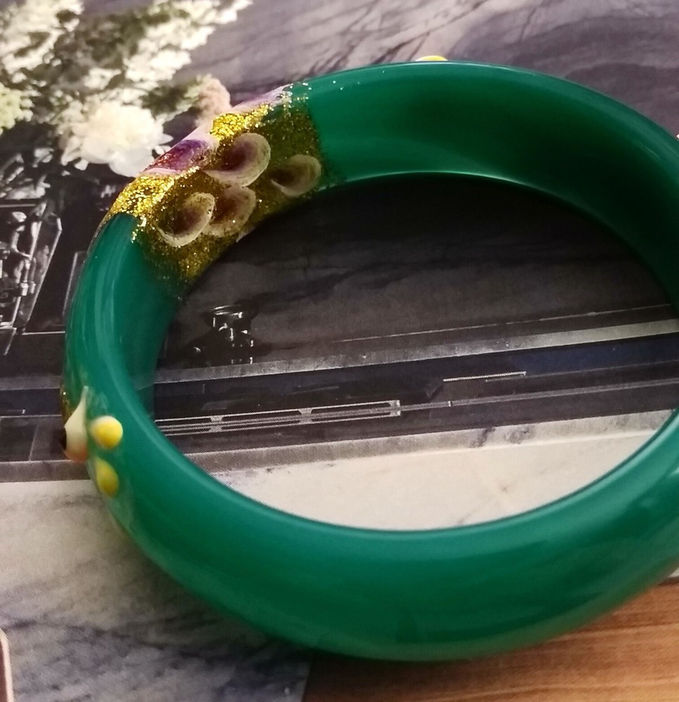 Green Agate Hand Decorated Good Luck Bangle