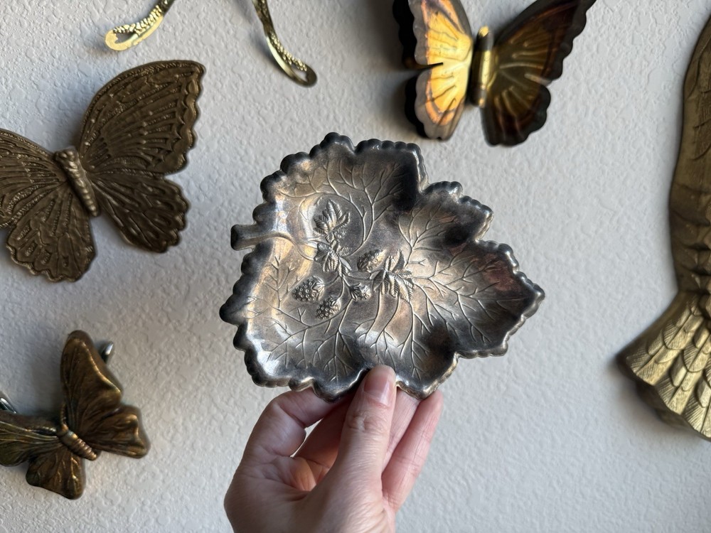 Vintage Silver Plated Strawberry Leaf Trinket Dish