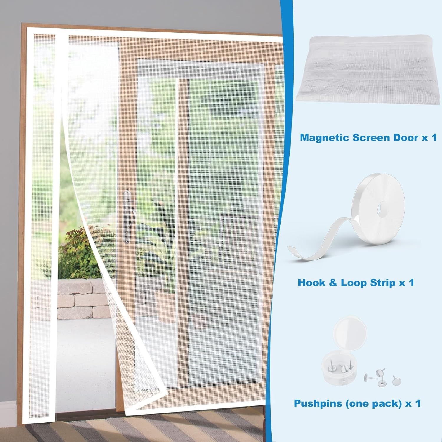 Side Opening Magnetic Screen Door, Fit Door Size 36 x 96in Reversible White