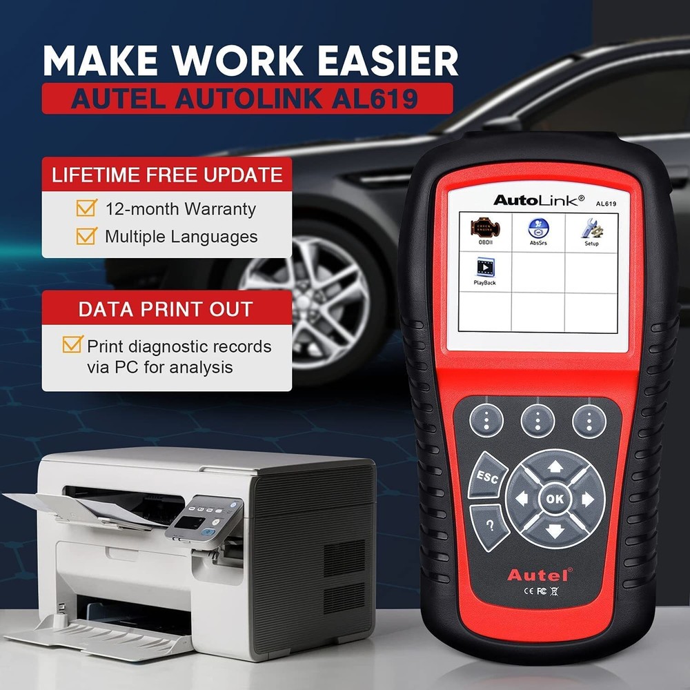 Autel AutoLink AL619 OBD2 Diagnostic Scanner Engine Fault Codes Reader ABS SRS