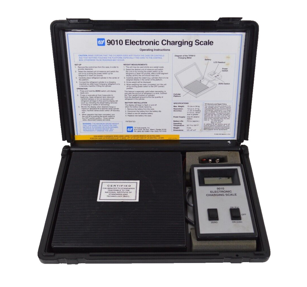 TIF Instruments 9010 Electronic Refrigerant Charging Scale in Case WORKS!