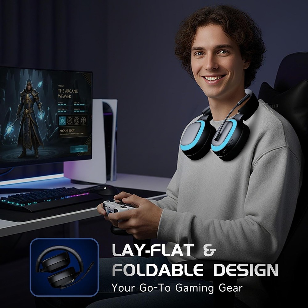 Comfortable Over-Ear Gaming Headset for PS5 & Multi-Platform - 2.4GHz Wireless