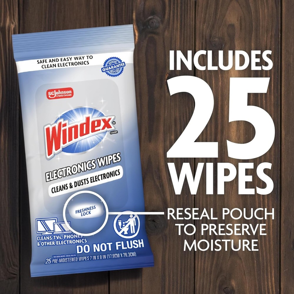 Windex Anti-Static Electronic Cleaning Wipes, 25 Count Each - 3 Pack Value Set