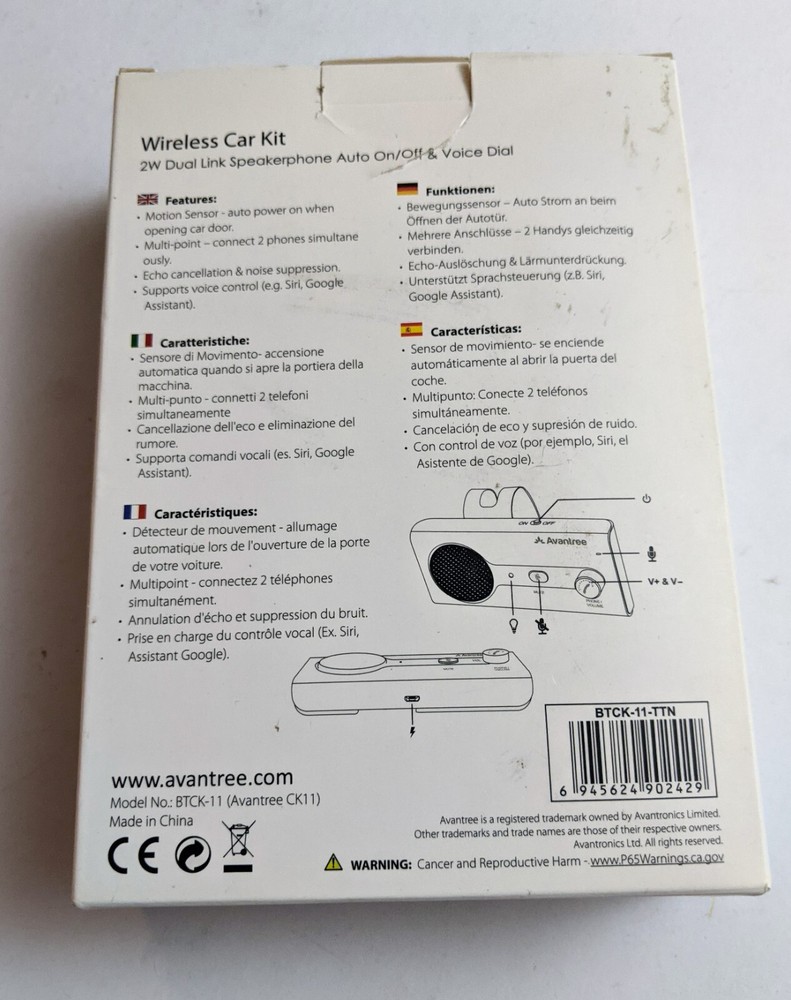 Avantree CK 11 2W Dual Link Wireless Bluetooth Sun Visor Car Kit Speakerphone