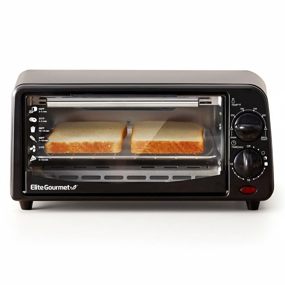 Compact 2-Slice Countertop Toaster Oven with Timer & Adjustable Temp, Bake/Broil