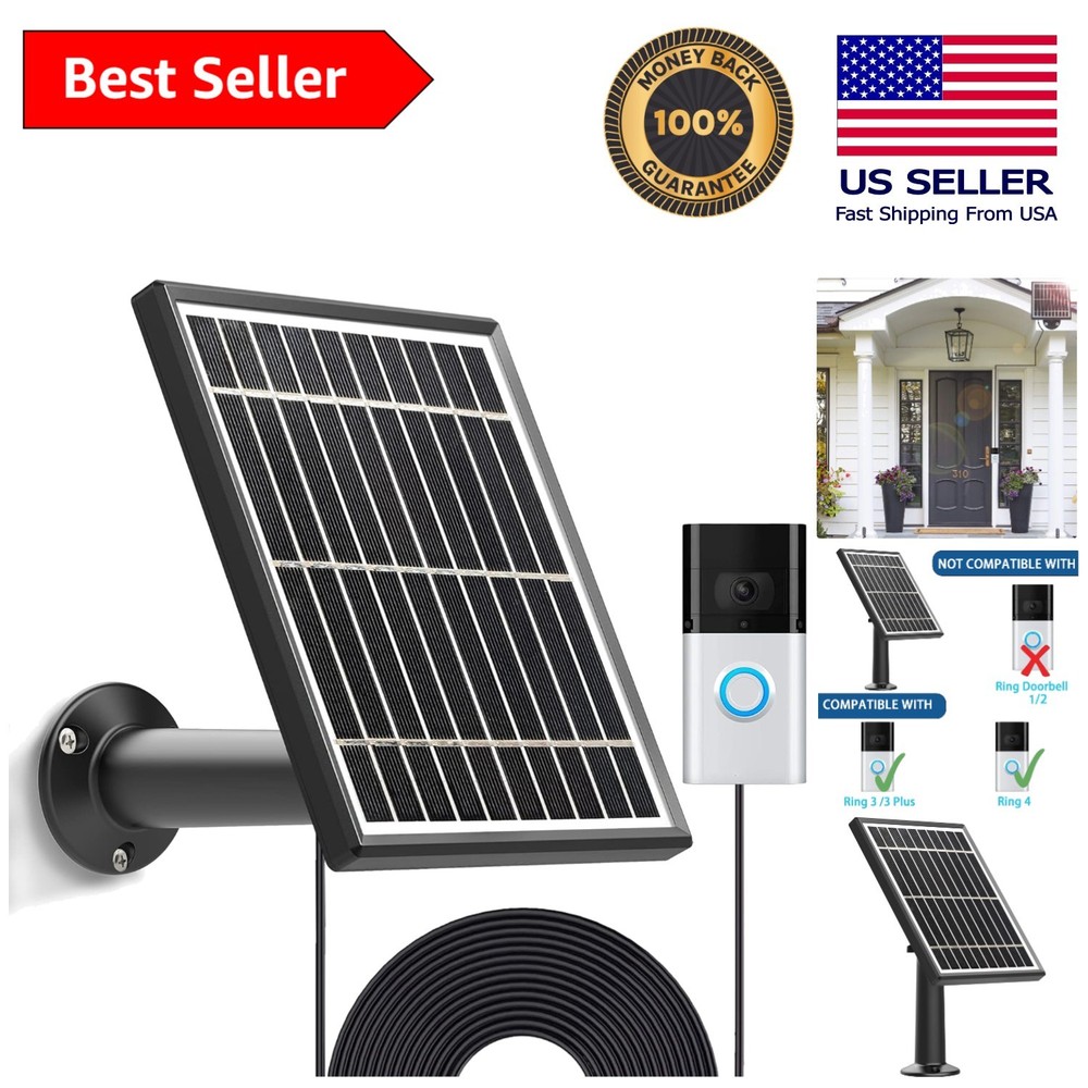 Continuous Power Solar Panel for Ring Doorbell 3/3 Plus/4 with Flexible Mounting
