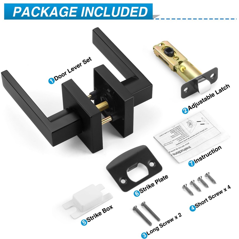 Plustool 4 Pack Black Door Handles Interior, Passage 4 Pack,
