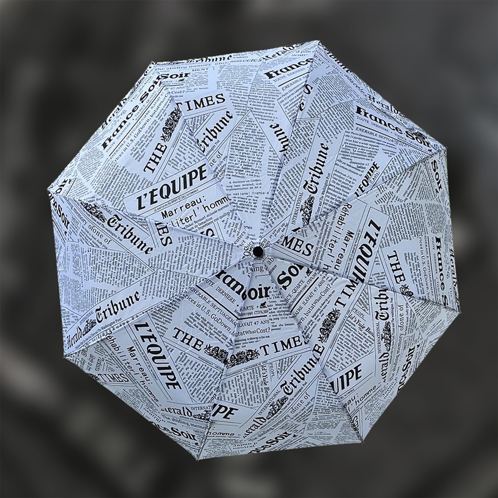 ENAPY Automatic FoldingUmbrella with UV Protection - White Newspaper Pattern