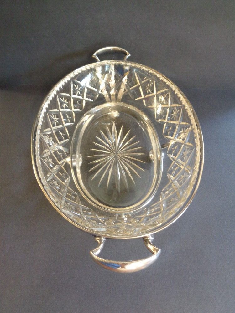 Walker & Hall Silver Plate & Crystal Serving Dish
