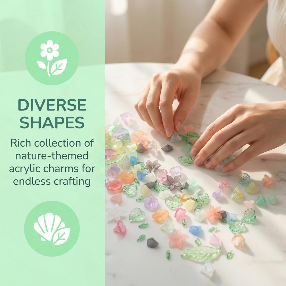 CTEAKOP 260 Pcs Flower Leaf Assorted Beads, Small to Medium, Multicolor