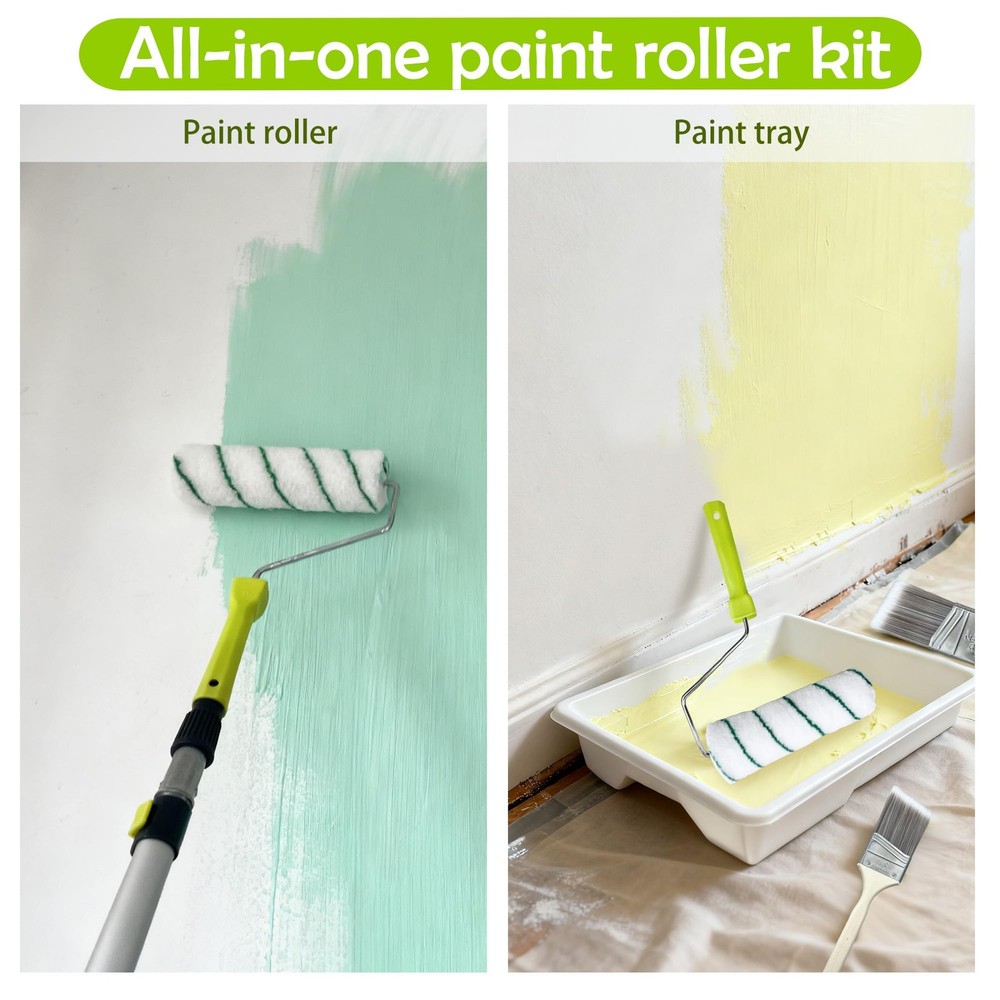 Best Paint Roller Kit with Extension Pole 28 PCS Set, 2-4 Ft 4"9" Rollers,Paint