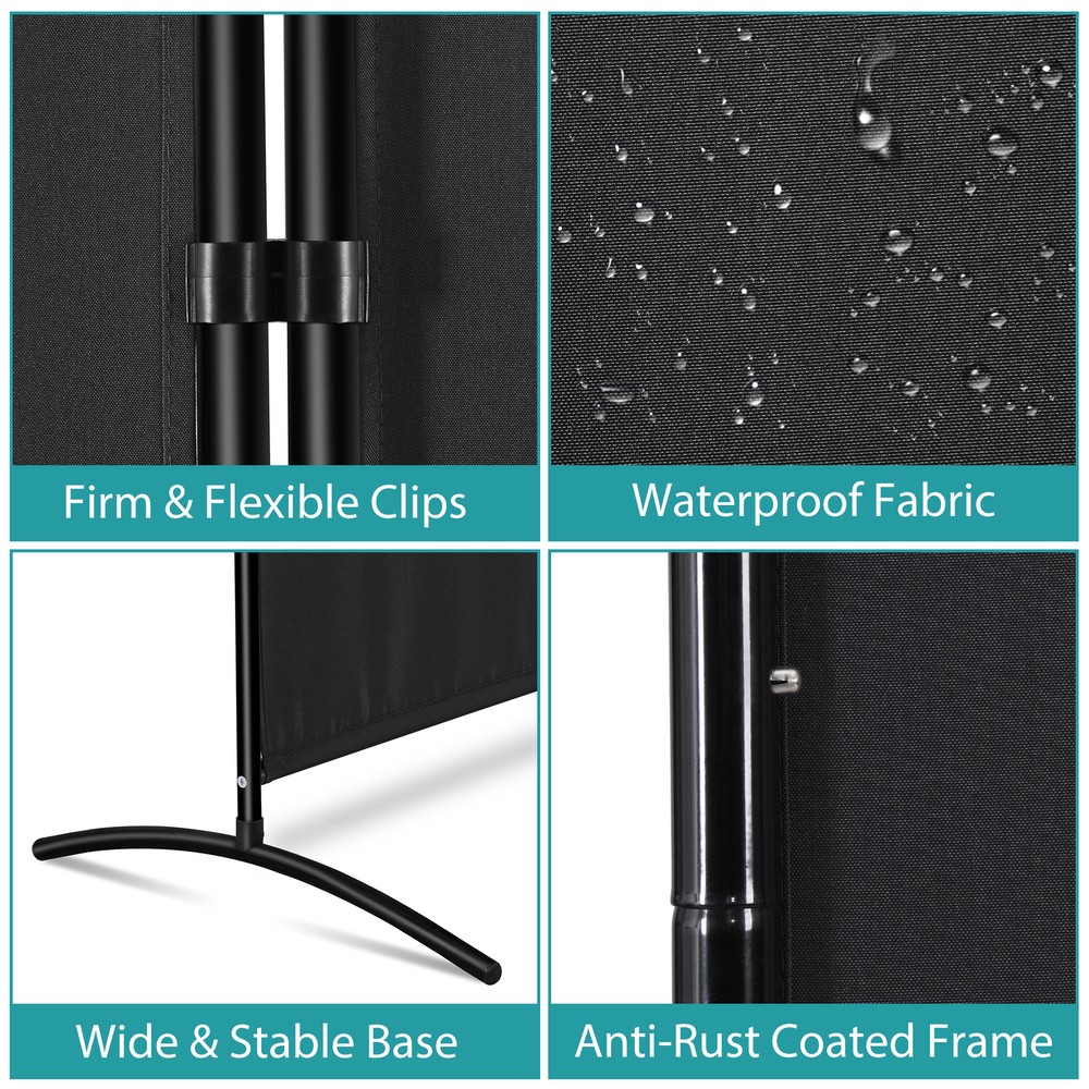 3 Panel Rolling Room Divider Folding Wall Divider for Office Restaurant Black