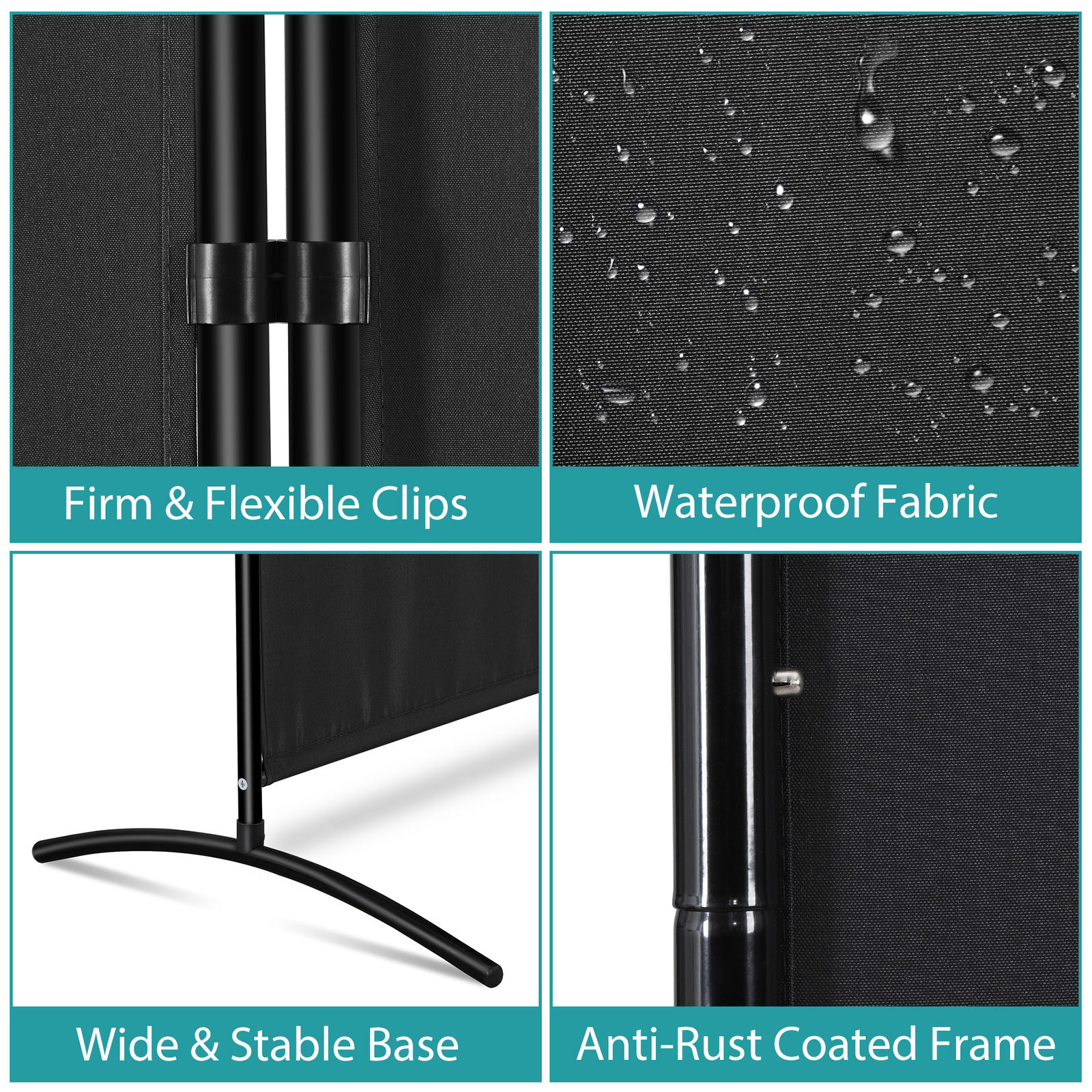 3 Panel Room Divider 6 FT Tall Folding Privacy Screens Partition Separator Black