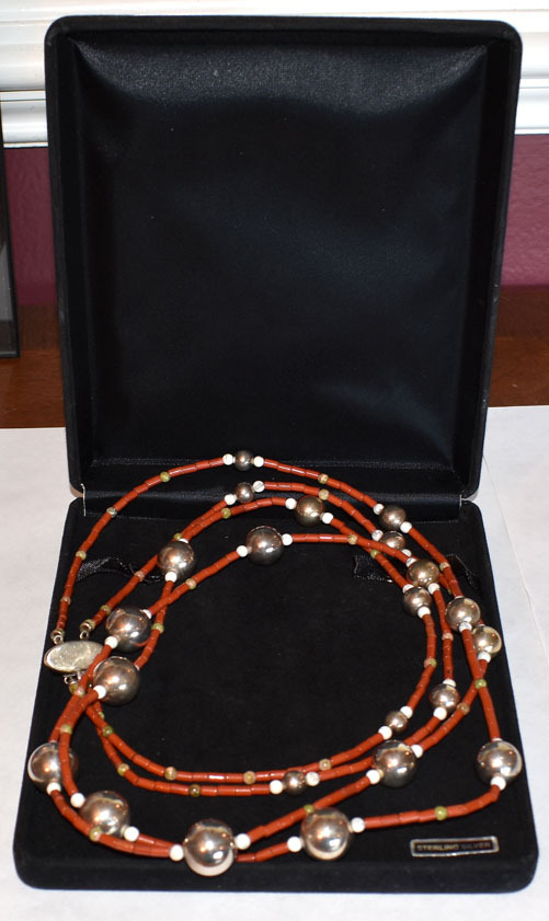 STERLING SILVER BEAD CORAL 36" DOUBLE STRAND NECKLACE