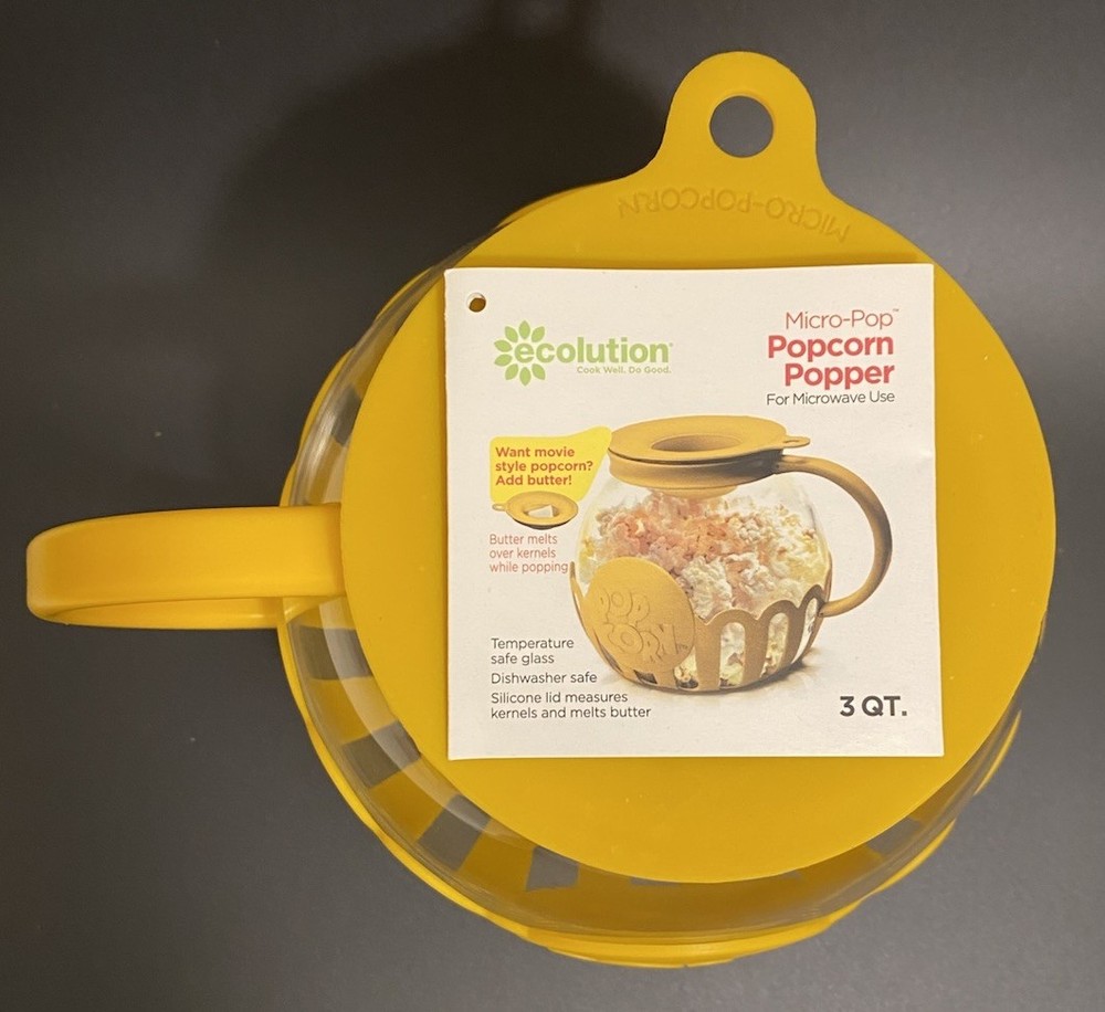 Ecolution Micro-Pop 3 Quart Microwave Popcorn Popper-Yellow W/Instructions NWOB