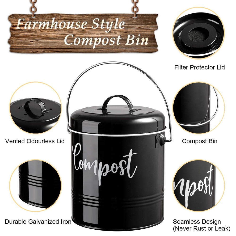 Compost Bin Kitchen, 1.3 Gallon Farmhouse Kitchen Compost Bin Countertop, Ind...